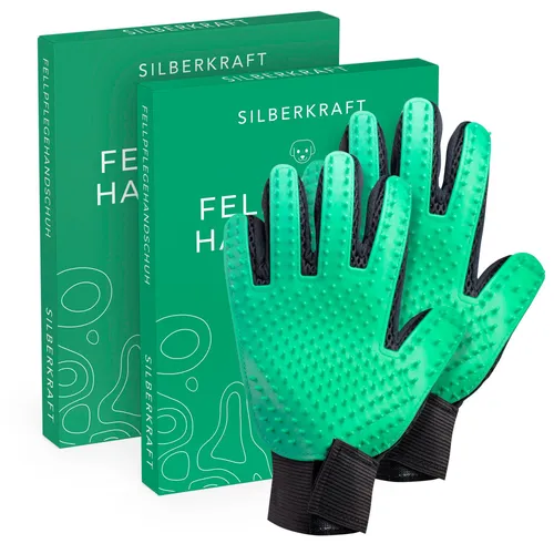 SILBERKRAFT Fellpflegehandschuh für Haustiere - Effektiver Fellpflegehandschuh mit 256 weichen Gumminoppen für sanfte Reinigung und Massage. Ideal zur Entfernung von losem Haar und Schmutz, sorgt für ein gepflegtes Fell und Freude bei deinem Haustier.