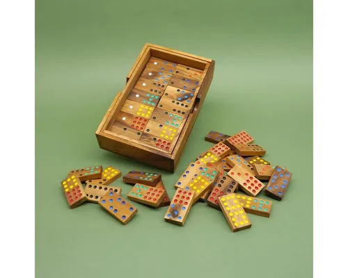 ROMBOL Denkspiele DOMINO DOPPEL 9 - hochwertiges Holzspiel - Farblernspiele mit stilvollem Design und strategischem Anspruch. Ideal für Familienspiele und gesellige Runden, fördert Konzentration und Kombinationsgabe.