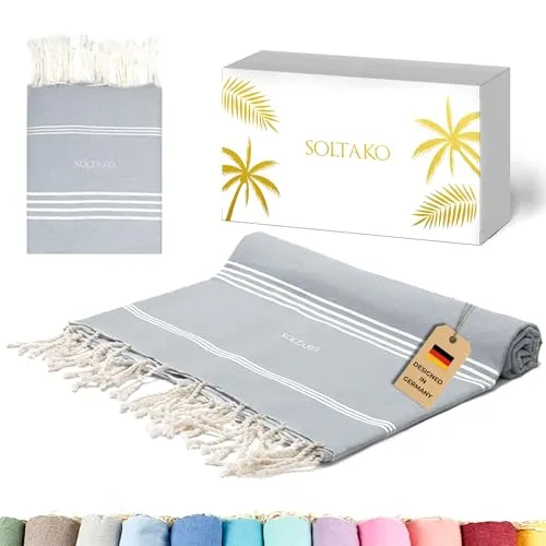 SOLTAKO Fouta Bali Premium XXL, Grau, 200/200cm in grau von SOLTAKO