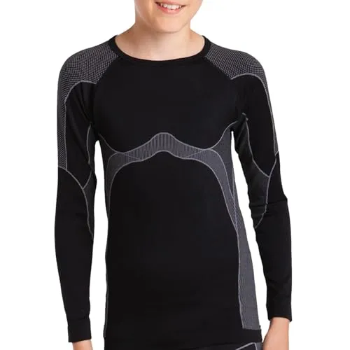 Gomati Kinder Thermo Hemd Seamless Funktionswäsche schnelltrocknend - Grau 146-152