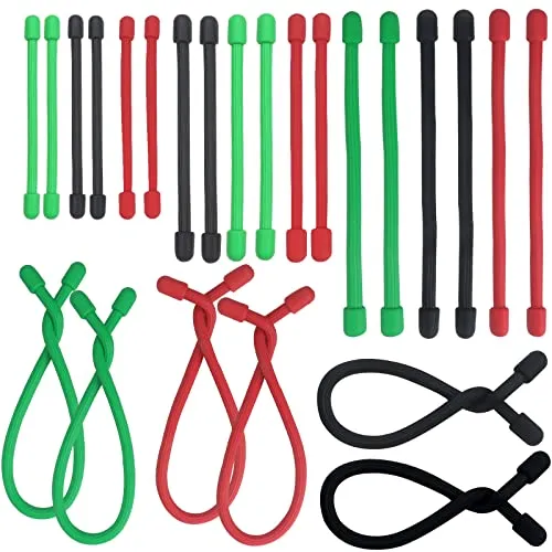 Roellgs 24 Stück Spiralbinder, 7,6 cm, 10,2 cm, 15,2 cm und 20,3 cm, Silikon-Kabelbinder, wiederverwendbarer Gummibandhalter zum Aufhängen von Drahtseilen