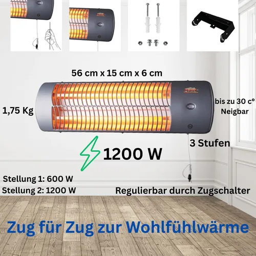 MAUK® Infrarot Quarzröhren Heizgerät 1200W