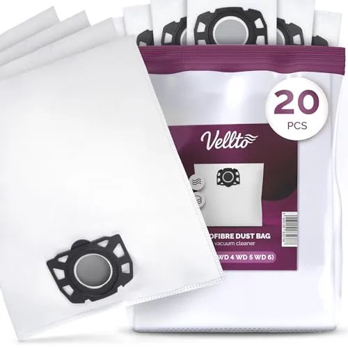 20x Vellto Staubsaugerbeutel Kompatibel mit Kärcher 2.863-006.0 Vliesfilterbeutel Ersatzbeutel WD4 WD5 WD6 WD5P WD6P Premium MV4 MV5 MV6 Beutel Filtertüten Staubbeutel Trockensauger