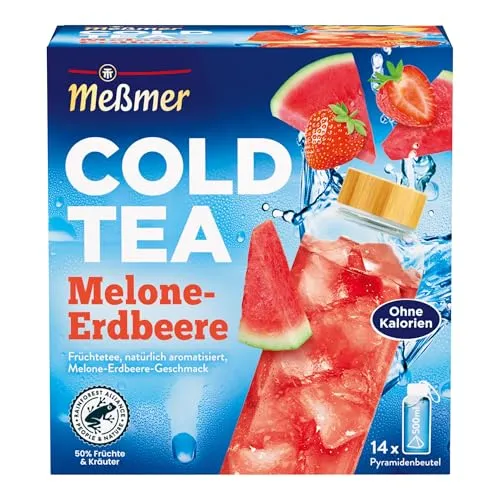 Meßmer Cold Tea Melone-Erdbeere | Früchtetee | Kaltaufguss | ohne Zuckerzusatz | 14 Pyramidenbeutel