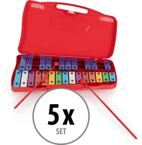 Classic Cantabile Glockenspiel GSR-25 Sopran Glockenspiel chromatisch 5x Set - Im praktischen Koffer,Sparset, 5-St., 5x Glockenspiel und 5x Schlägel, Perfekt gestimmtes Sopran Glockenspiel