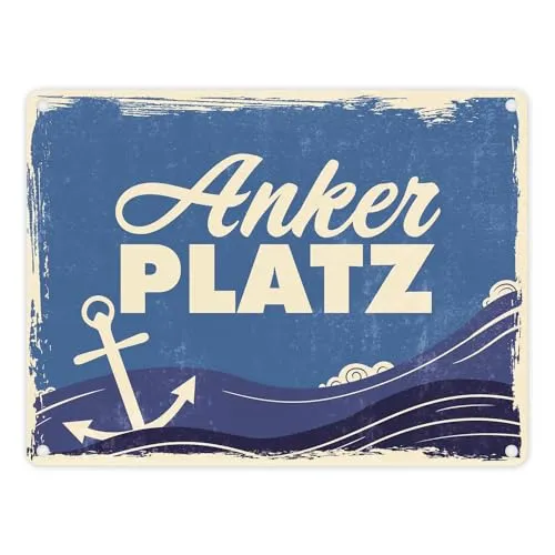 Metallschild in 15x20 cm mit Meer Motiv und Anker - Ankerplatz mit Wellen an der Nordsee Ein Geschenk für Familien die ihre Heimat lieben und am Meer wohnen also echte
