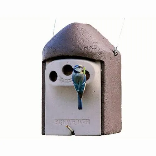 Schwegler 002211 Nisthöhle Dreiloch 27mm aus Holzbeton - Vogelhäuser mit Mader- und Katzenschutz, ideal für die sichere Nistplatzwahl von Vögeln, Maße 33x33x33 cm, Zugang über drei Löcher.