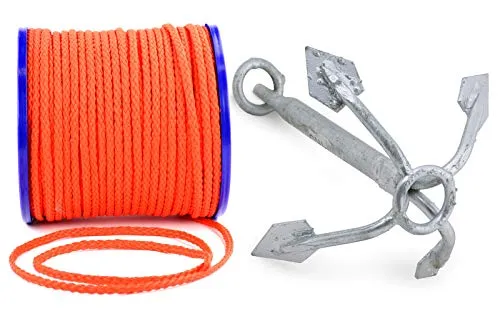 wellenshop Wurfanker 3 kg + Ankerleine 10 m Durchmesser Ø 8 mm Stahl Polyethylen Anker Suchanker Netzanker Bootsanker Festmacherleine Boot