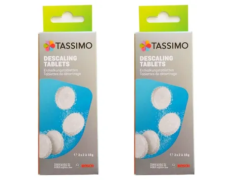 BOSCH Entkalkungstabletten für Tassimo (2er Pack) - Effektive Entkalkungstabletten für alle Tassimo Kaffeautomaten, einfach in der Anwendung und sorgen für eine optimale Maschinenpflege.