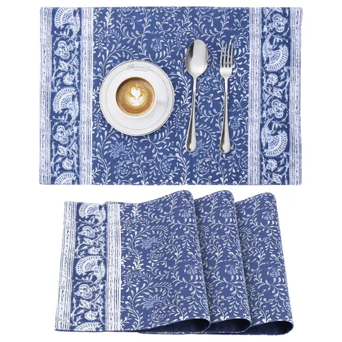 4er Set Tischset mit Blumenmuster 4 Tischsets aus Baumwolle 4x Boho