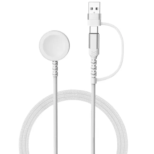 Callstel Apple Watch Ladegerät: 2in1-Apple-Watch-Schnellladekabel mit USB-C und USB-A, 5 Watt, 100 cm (Schnell-Ladekabel für, Magnetisches Ladegerät, Smartwatch)