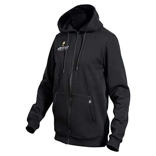 Westin Zip Hoodie Black - Angelpullover in Größe S - Sonstiges Angelzubehör, bequemer Hoodie mit geteilter Bauchtasche und Kapuze, ideal für Angler und Outdoor-Aktivitäten