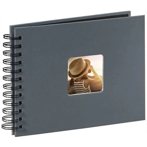 Hama Fotoalbum 24x17 cm (Spiral-Album mit 50 schwarzen Seiten, Fotobuch mit Pergamin-Trennblättern, Album zum Einkleben und Selbstgestalten) grau