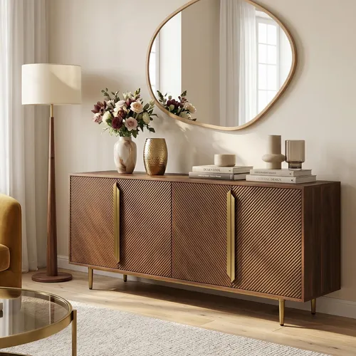 IDIMEX Sideboard TAGULA aus Massivholz – Elegante Flurkommode mit goldfarbenen Akzenten