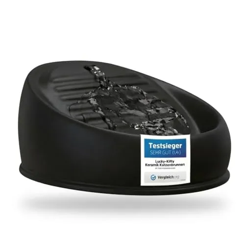 Lucky-Kitty Trinkbrunnen für Katze schwarz – Keramik Handarbeit - Hochwertiger Katzenbrunnen aus Keramik, der durch fließendes Wasser die Trinkmotivation Ihrer Katze steigert. Hygienisch, energiesparend und ohne Filterwechsel – ideal für gesunde Hydration.