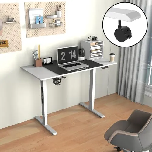 pro.tec Höhenverstellbarer Schreibtisch Stryn 120x60cm - Schreibtisch mit elektrischem Höhenverstellmechanismus, Memory-Funktion für individuelle Einstellungen und praktische Rollen für Flexibilität im Büro.