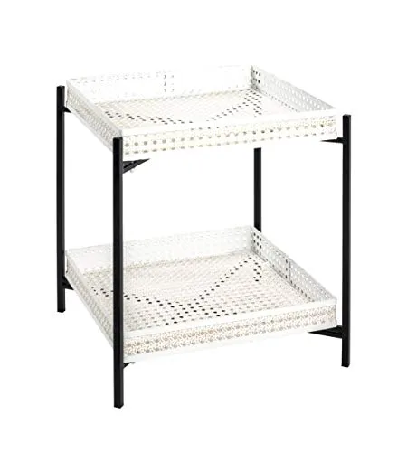 Haku-Möbel Beistelltisch 22557, Wien, creme - Eleganter Beistelltisch mit zwei Ablagen aus Metall in cremefarbenem Wiener Geflecht. Quadratische Form, ideal für stilvolle Akzente in Ihrem Wohnraum.