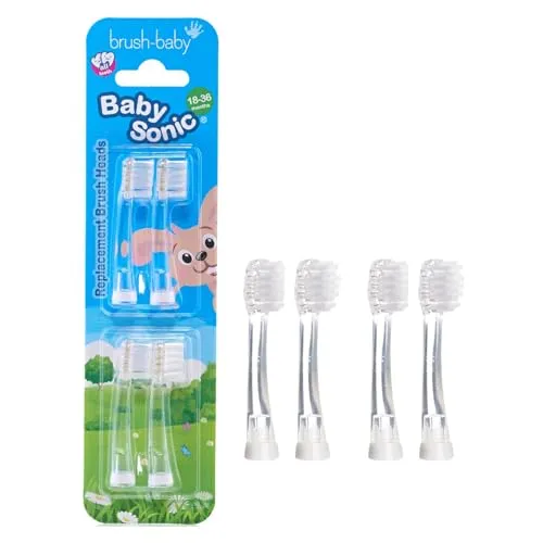Brush-Baby – Ersatzbürstenköpfe für BabySonic Elektrische Zahnbürste, 18–36 Monate – Weiche, Sanfte Bürstenköpfe für Milchzähne & Zahnfleisch – Kleinkind-Bürstenkopf, BPA-frei – 4er-Pack