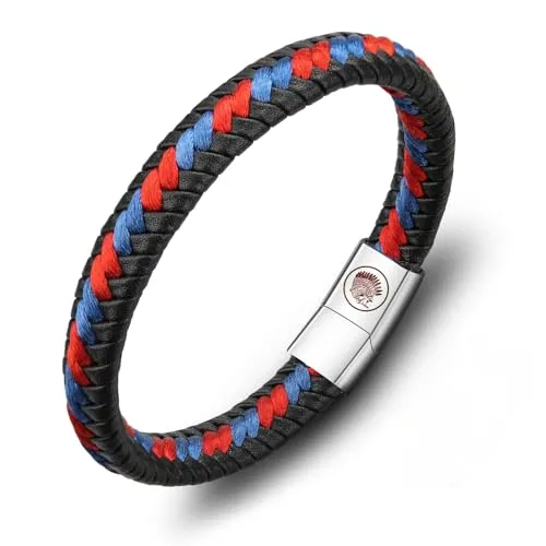 Casisto.J Lederarmband Herren Armband Herren Männer Leder Edelstahl Gravur Schwarz Braun Geflochten mit Magnet Verschluss (rot, 19)