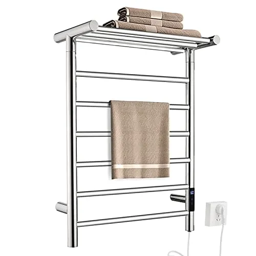 QL Elektrischer Handtuchwärmer mit Timer,Elektrischer Handtuchhalter für die Wand mit Einstellbarer Temperatur,145W,Edelstahl 680x500mm,Silber