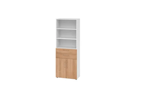 Hammerbacher Kombischrank 6 OH 968K2 - Büroschrank in Weiß/Nussbaum, 80cm breit, mit abschließbarem Hinterlegschloss und 2 Schubkästen für optimalen Stauraum – ideal für jedes Büro!