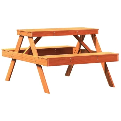 vidaXL Picknicktisch Wachsbraun aus massivem Kiefernholz 105x134x75 cm - Gartentisch aus robustem Kiefernholz, ideal für den Außenbereich. Das Latten-Design verhindert Wasseransammlungen und sorgt für eine lange Lebensdauer.