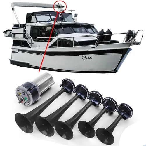 Klang Bootsfanfare La Cucaracha Hupe mit Kompressor Schwarz 118dB 12 Volt 5