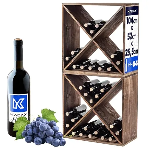 KADAX Weinregal aus Holz, 52 x 25.5 x 104 cm, Großes Flaschenregal für viele Weinflaschen, Weinständer rustikal, Regal für Flaschen, platzsparend, Stabiler Weinschrank, Made in EU
