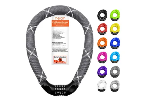 nean Kettenschloss für Fahrrad und E-Bike, 90 cm - Hochsicherheits-Zahlenschloss - Kettenschlösser mit gehärteter Vierkant-Stahlkette, UV-beständiger Gewebeummantelung und bis zu 100.000 individuellen Kombinationen für höchsten Diebstahlschutz. Ideal für den Außeneinsatz!