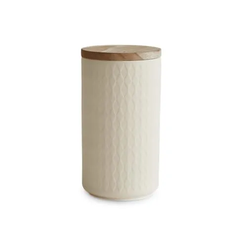 SPRINGLANE Keramik Vorratsdosen mit Holzdeckel Mint, Kautschukholz-Deckel, Aufbewahrungsdosen, Frischhaltedosen - 1x Creme: 10x18cm