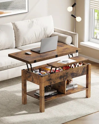 KIMENICH 3-in-1 Couchtisch mit versteckter Aufbewahrung, Vintagebraun -  Vielseitiger Couchtisch mit 3 Funktionen und verstecktem Stauraum. Ideal  fr kleine Rume, wasserdicht und langlebig. Erleben Sie modernen Komfort  in Ihrem Wohnzimmer ...