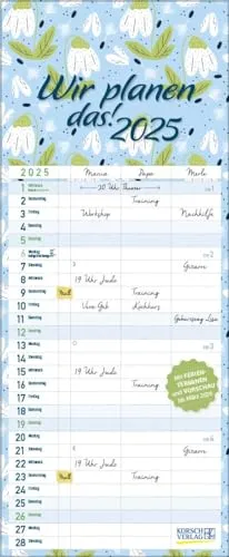 Familientimer Wir planen das! 2025: Familienkalender, 3 Spalten. Familientimer mit Ferienterminen, extra Spalte und Vorschau bis März 2026. Kleines Format: 14 x 34 cm
