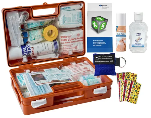 WM-Teamsport Erste-Hilfe-Koffer S2 PLUS - Erste-Hilfe Koffer nach DIN 13157 & 13164, ideal für Betriebe und Sport, mit verstärkten Ecken, robustem ABS-Material und umfangreicher Ausstattung für mobilen & stationären Einsatz.
