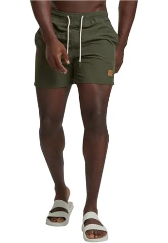 Urban Classics Herren Block Swim Shorts – Badeshorts mit Kordelzug & Taschen, schnelltrocknend, ideal für Strand, Pool & Urlaub,Olive/Olive,M