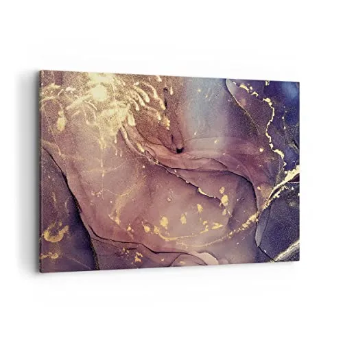 Wandbilder Dekoration Wohnzimmer Stein Gold Marmor Bilder auf Leinwand 120x80cm Leinwandbild Schlafzimmer Küche Deko Wand Kunstdruck Art Groß XXL Wanddeko Bild Wall Decor Canvas AA120x80-4714