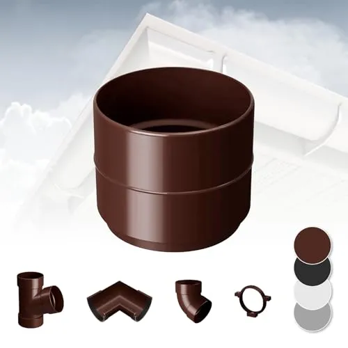 RAINWAY L Regenrinnen System (Rohrmuffe braun) - PVC-U Kunststoff in 4 Farben, für Dachflächen > 100m² empfohlen, Muffe Zubehör Plastik Verbinder