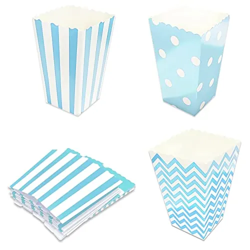 24er-Pack Popcorn-Tabletts, Popcorn-Taschen, gestreifte Popcorn-Eimer, Ripple-Süßigkeitsboxen, Polka Dot-Partyboxen für Filmabende und Urlaubspartys.