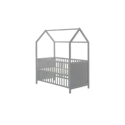 Roba Hausbett Matze, grau - Niedliches Kinderbett im Haus-Design - Babybett im niedlichen Haus-Design aus robustem Massivholz, 3-fach höhenverstellbarer Lattenrost, ideal für sichere Träume.