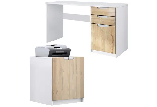 Vladon Aktenschrank Paris – Modernes Büromöbel-Set in Weiß matt/Eiche Natur - Elegantes Büromöbel-Set für Home-Office und professionelle Einsätze. Der Aktenschrank bietet viel Stauraum und passt sich flexibel Ihren Bedürfnissen an. Hochwertige Materialien und durchdachtes Design für stilvolle Büros.