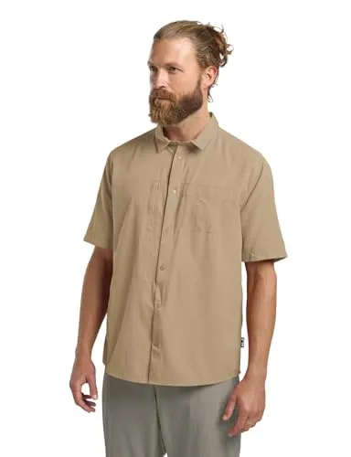 Jack Wolfskin Sierra Canyon SS Shirt M hazel wood L - Leichtes Kurzarmhemd für Herren aus strapazierfähigem TEXADRI Material, das schnelltrocknend und atmungsaktiv ist. Ideal für Alltag und Reisen, mit integriertem UV-Schutz und optimaler Passform.