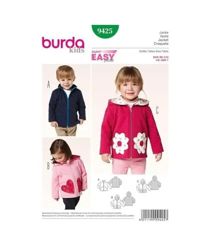 Burda Kids Schnittmuster #9425 Kinder Jacke mit Kapuze Gr. 86-122 Nählevel 1 (super easy)