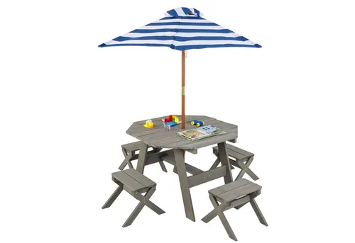 COSTWAY Garten-Kindersitzgruppe, (6-tlg), Kinder Picknicktisch, Gartenmöbel Outdoor, aus Holz