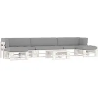 vidaXL 6-tlg. Paletten-Lounge-Set Weiß aus Kiefernholz - Entspannen Sie stilvoll mit diesem 6-tlg. Paletten-Lounge-Set aus kesseldruckimprägniertem Kiefernholz. Ideal für Garten oder Terrasse, bietet es Langlebigkeit und hohen Komfort dank der mitgelieferten Kissen.