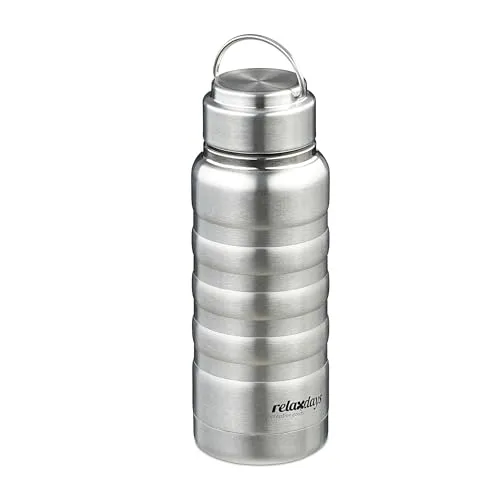 Relaxdays Trinkflasche Edelstahl, 400 ml, auslaufsicher, Kalt- & Heißgetränke, Vakuum Isolierflasche, Outdoor, Silber