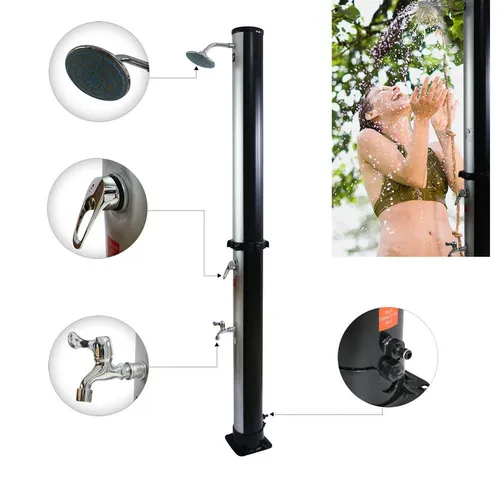 Melko Solardusche Außendusche Gartendusche Solardusche 35L Pooldusche Schwarz Silber, Speicherkapazität: 35 Liter