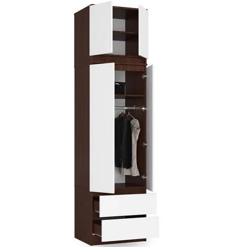 Raumhirsch Furniture Kleiderschrank Dunkelbraun-Weiß, 60x234x51 cm - Moderner Kleiderschrank mit durchdachter Innenaufteilung für optimale Ordnung. Die stilvolle Oberfläche und das Soft-Close-System sorgen für eleganten Look und leises Schließen. Ideal für Ihr Schlafzimmer!