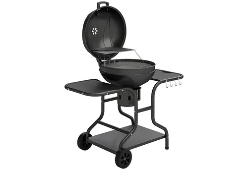 Novzep Holzkohlegrill Holzkohlegrill BBQ Smoker mit Seitentischen Deckel Thermometer Räder, 129 x 63,5 x 106,5 cm