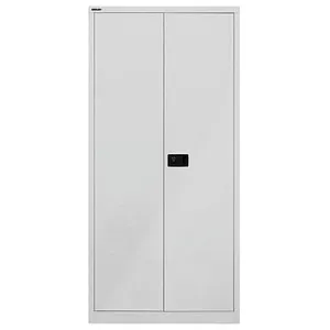 BISLEY Flügeltürenschrank Universal, 645 Lichtgrau - Garderobenschrank mit hoher Tragfähigkeit von 75 kg pro Fachboden, sofort einsatzbereit, inklusive Schlüssel für sichere Aufbewahrung und praktische Einlegeböden für optimale Organisation.