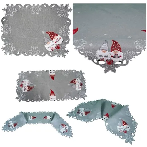 texpot Tischdecke 33 x 45 cm hellgrau Wichtel Weihnachten Winter Deko