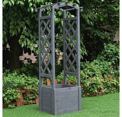 Melko Rosenbogen Spalier mit Pflanzkasten aus Holz - Hochwertiger Blumenbogen aus Fichtenholz im verspielten Country Style, ideal für Terrasse und Garten. Der integrierte Pflanzkasten ermöglicht kreative Bepflanzungen und setzt romantische Akzente.